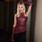 women's clothing popular autumn new street hipster sleeveless diagonal collar PU leather vest plus sleeve top women's suit