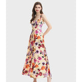 real shot, new summer printing, rubber elastic vest, high waist with chest pad, big pendulum A-shaped dress.