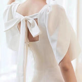 2025 Fish tail satin light wedding dress simple Korean Mori super fairy engagement dress white square neck door yarn covering thick arms