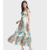 Real summer new product  positioning short sleeve high waist ruffle edge suspender hem A word dress