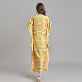 Real shot, summer new golden yellow big flower loose dress, bat straight skirt is thin, loose and comfortable for vacation