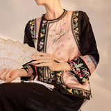 Retro national style printing light luxury silk dress female retro celebrity slim high-end temperament long dress M7096