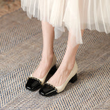 2025 5288-10 Mary Jane shoes women's autumn mid-heel 2025 new British style metal chain retro color matching thick heel single shoes