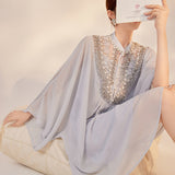 Summer new celebrity temperament heavy industry bead design bat sleeve dress high-end long dress women M5157