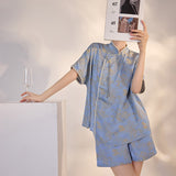 Summer new Chinese style new national style fashion jacquard silk, short-sleeved temperament top and shorts two-piece set M5005