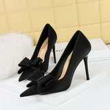 2025 3265-H2 Korean version fashion slim high heels stiletto satin light mouth pointed bow single shoes high heels women's shoes