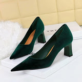2025 6188-9  style fashionable simple banquet high heels thick heel women's shoes suede west velvet shallow mouth pointed single shoes