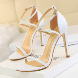 2025 126-7  fashion banquet women's shoes super high heel thin heel open toe patent leather cross belt sexy nightclub sandals