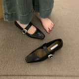 2025  low-heeled square head silver Mary Jane shoes women's shoes popular new winter single shoes retro fashion small leather shoes