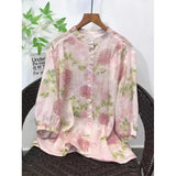 Skinny age-reducing doll shirt  new loose large size literary sweet round neck medium sleeve peony floral shirt