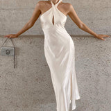 2025 Popular,  and the United States in the summer of , the new minimalist style white fishtail skirt, long dress, backless neck, sleeveless dress, women's clothing