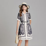 Real shot, summer new product classic black and white cashew flower shirt dress, free belt, short sleeves, slim fit and versatile.