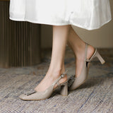 2025 778-3 thick heel high heels women's 2025 women's summer new rhinestone Mary Jane shoes rear empty square head high heel sandals women