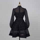 retro heavy industry diamond-encrusted lantern sleeves single-breasted waist-closed and thin pendulum dress with suspender bottom skirt inside