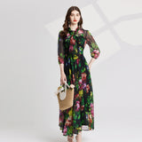 Real shot, light luxury and elegant printed strap waist Tencel dress, slim and swinging A-shaped skirt, Popular style