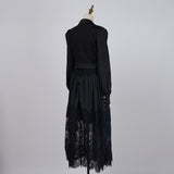 women's clothing suit lapel bubble long-sleeved single-breasted top with lace skirt set black and white