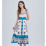 Real shot, summer new elegant positioning printing, high waist lotus leaf edge suspender, big pendulum A-shaped dress