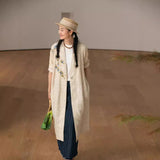 trench coat autumn women's long, grape embroidered linen coat women's, rustic and breathable long cardigan robe B0161