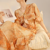 The national style is beautiful, high-end lotus leaf edge smudged fairy long dress, female summer new Chinese light luxury dress N3053