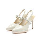 2025 1088-16 Rhinestone word with high heel sandals women's pointed thin heel waterproof table single shoes rear empty socialite high heels