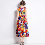 printed vest dress women's 2025 summer dress new waist and thin temperament elegant big swing dress dress