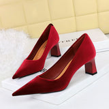 2025 6188-9  style fashionable simple banquet high heels thick heel women's shoes suede west velvet shallow mouth pointed single shoes