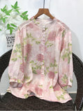 Skinny age-reducing doll shirt  new loose large size literary sweet round neck medium sleeve peony floral shirt