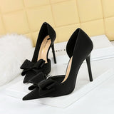 2025 626-H2 Korean version of fashionable sweet high heels, thin heel, super high heel, shallow mouth, pointed side, hollow bow, single shoes for women