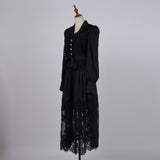 women's clothing suit lapel bubble long-sleeved single-breasted top with lace skirt set black and white