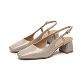 2025 5299 patent leather bag head back empty high-heeled sandals 2025 new square head temperament banquet Korean version thick-heeled single shoes women