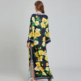 Real shot, retro printing polka dot round neck split-neck long-sleeved personalized dress, loose dress is fashionable and elegant