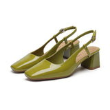 2025 5299 patent leather bag head back empty high-heeled sandals 2025 new square head temperament banquet Korean version thick-heeled single shoes women