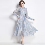 retro temperament dress spring dress women's shirt collar design sense waist thin long dress skirt tide