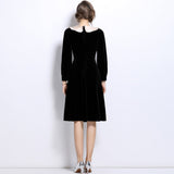 Hepburn Black Long Sleeve Velvet Dress Female Doll Collar Princess Premium Waist Autumn and Winter Small Black Dress Short Dress