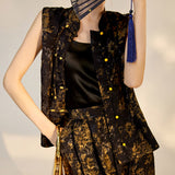 Summer new Chinese style women's clothing light luxury design high-end black silk vest trousers fashion suit M6002