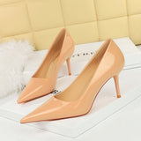 2025 9283-A5  style simple patent leather high heels women's shoes thin heels shallow mouth pointed toe versatile commuter high heels single shoes