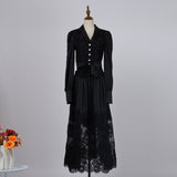 women's clothing suit lapel bubble long-sleeved single-breasted top with lace skirt set black and white