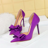 2025 626-H2 Korean version of fashionable sweet high heels, thin heel, super high heel, shallow mouth, pointed side, hollow bow, single shoes for women
