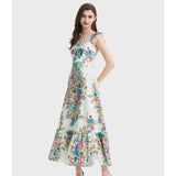 Real summer new product  positioning short sleeve high waist ruffle edge suspender hem A word dress