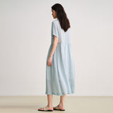 Skirt commuter high-end female summer, ramie sea breeze literary shirt skirt, versatile casual dress female B0567