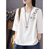 Temperament V-neck  summer new Korean version of seven-quarter sleeves simple and fashionable age-reducing loose and thin belly-covering bottoming shirt