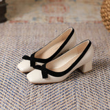 2025 5288-6  retro temperament single shoes women's spring 2025 new thick heels, light mouth bow high heels