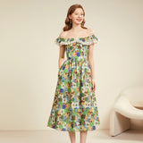 Real shot, sexy off-the-shoulder small lace high-waisted dress, back rubber band A-shaped dress.