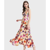 real shot, new summer printing, rubber elastic vest, high waist with chest pad, big pendulum A-shaped dress.