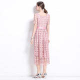 Temperament court style first love skirt square collar hollow lace waist thin dress women popular skirt women summer