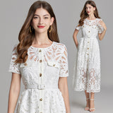 Real shot, high-end new product water-soluble strange button-closed waist pendulum dress, high-waisted A-shaped skirt