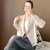 2025 Women's casual versatile coat spring and autumn new high-end pleated cardigan top Sanzhai pleated clothes counter coat