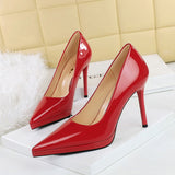 2025 8366-1  high heels fashion banquet women's shoes thin heel patent leather shallow mouth pointed head super high heel waterproof table single shoes