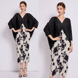 popular spring and summer  printing fashion pleated dress temperament elegant loose meat covering dress large size women