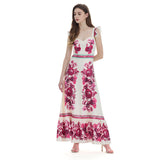 real shot, positioning flower print, ruffle edge, pleated suspender skirt, slim-fitting high-waisted A-shaped dress.